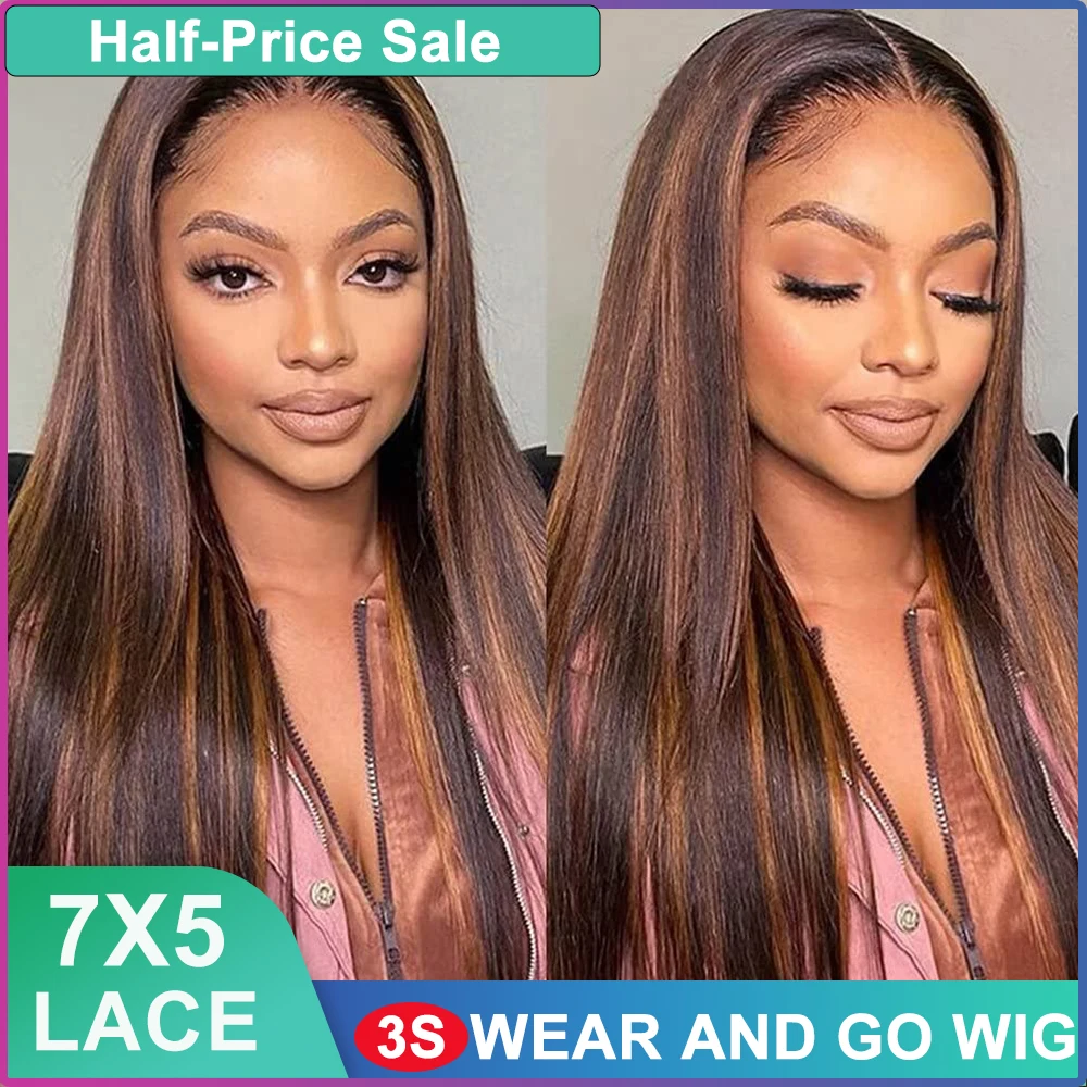 FABA Glueless Wigs Human Hair 1B/30 Straight Highlight Wig Human Hair 40Inch Lace Front Human Hair Wig For Women Mixed Wigs 7X5