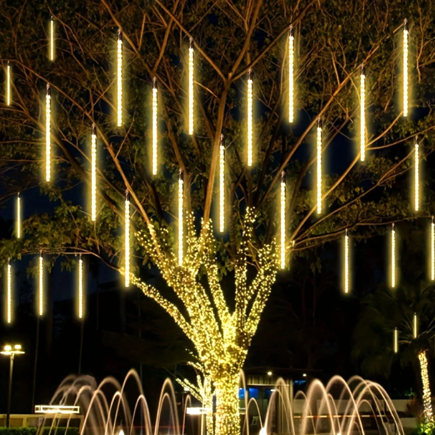 Solar Meteor Shower Lights Outdoor Meteor Lights 10Tubes Waterproof LED Falling Raindrop Christmas Halloween Fairy String Lights