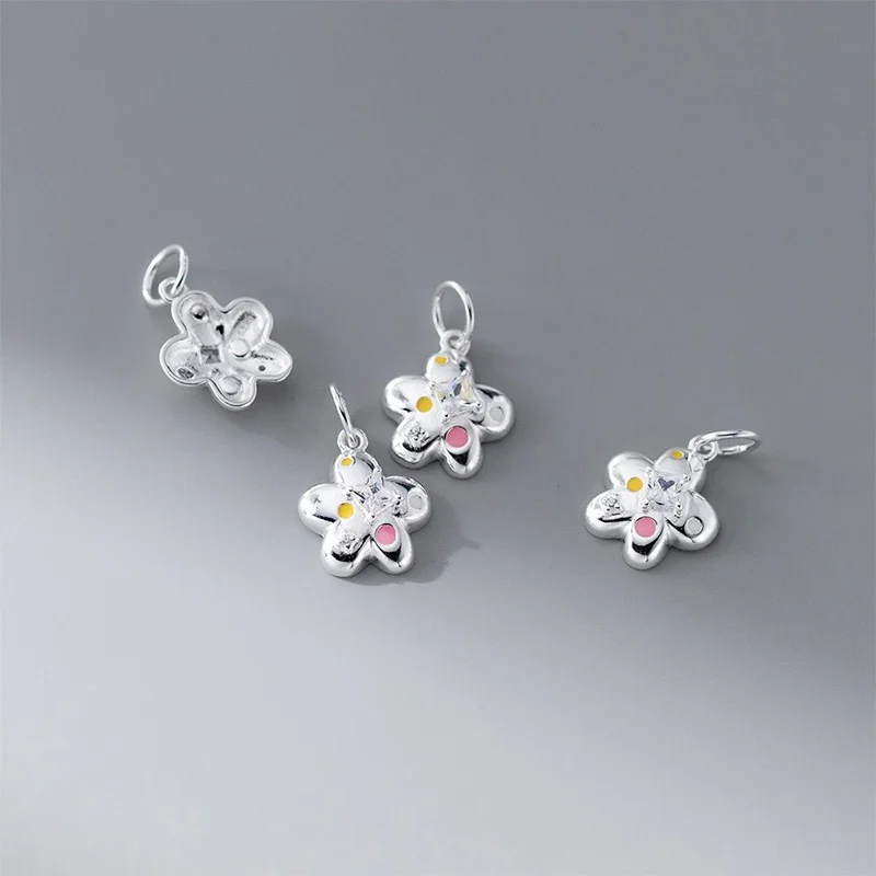 TrustDavis Real 925 Sterling Silver Cute sweet Flower Charm Pendant Handmade DIY Accessories Wholesale DZ1758