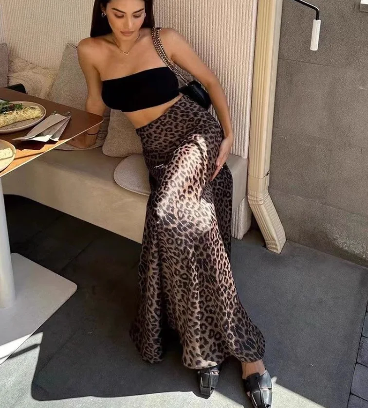 Falda sexy de cola de pez con estampado de leopardo