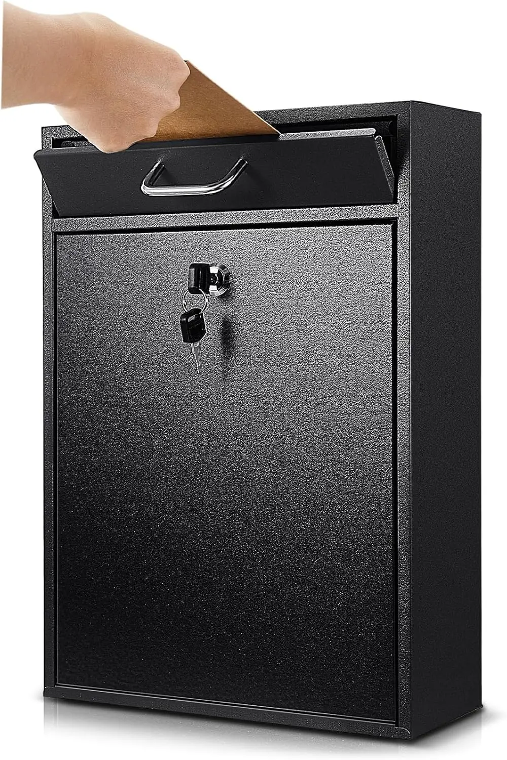 

Большой настенный почтовый ящик с замком и ключом, безопасный металлический ящик для сбора для наружного использования, черный