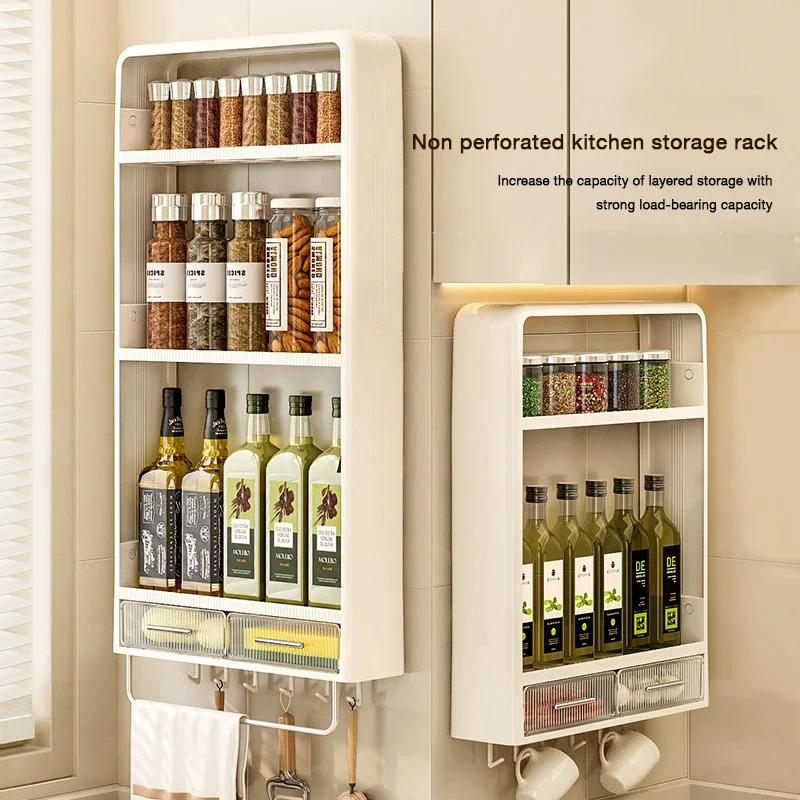 Spice Rack Wall Mount Kitchen Spice Organizer Storage Shelf Punch-Free Shelves Holder for Kitchen Wall Bathroom Household Items