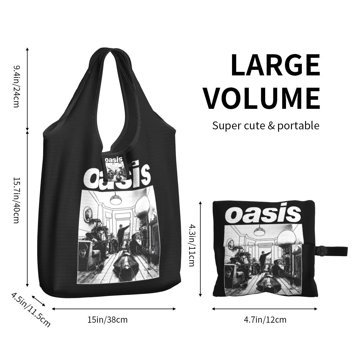 Definitely Maybe Rock Band Grocery Bag Large Reusable Recycle Foldable Heavy Duty O-Oasis Shopping Eco Bag Washable Lightweight