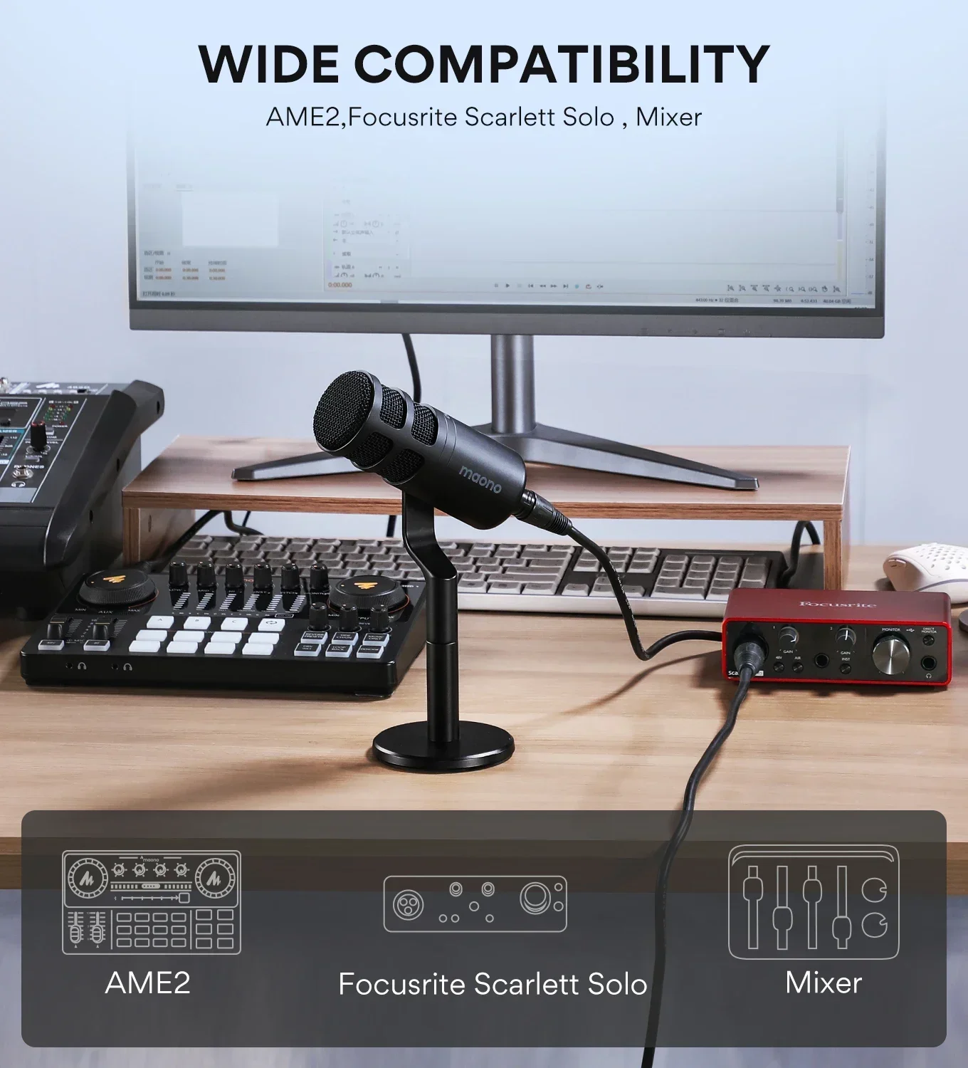 MAONO PD100  Condenser Microphone Professional Podcast Mic Studio Recording Microphone Dynamic  Game RGB Gaming Microphone