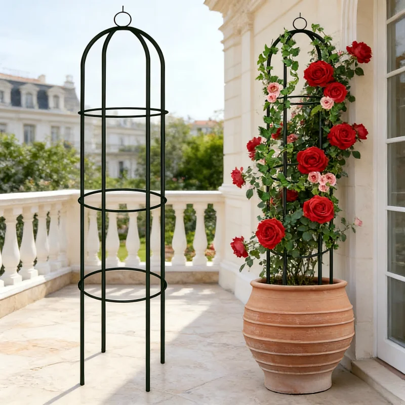 Rankhilfe Obelisk aus Beschichtetes Metall, Rosen Obelisk Rankobelisk Rosenobelisk Rankturm Rankgitter für Kletterpflanzen Blumen Garten, Grün 190x40cm