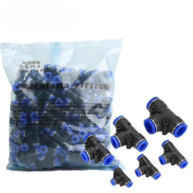 

100pcs 50pcs Lot PE Pneumatic Fittings T Type 3-way for 4mm 6mm 8mm 10mm Tube Quick Connector Slip Lock Plastic Fitting-