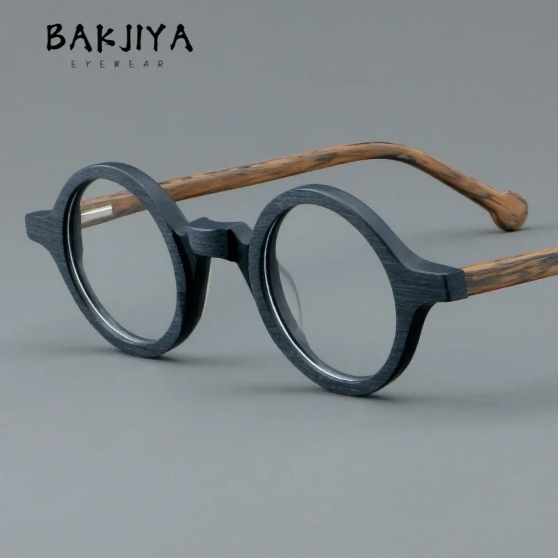 

2025 Men Glasses Wood Grain Acetate Vintage Eyeglasses Frames Handmade Small Round Frame Prescription Reading Glasses for Women