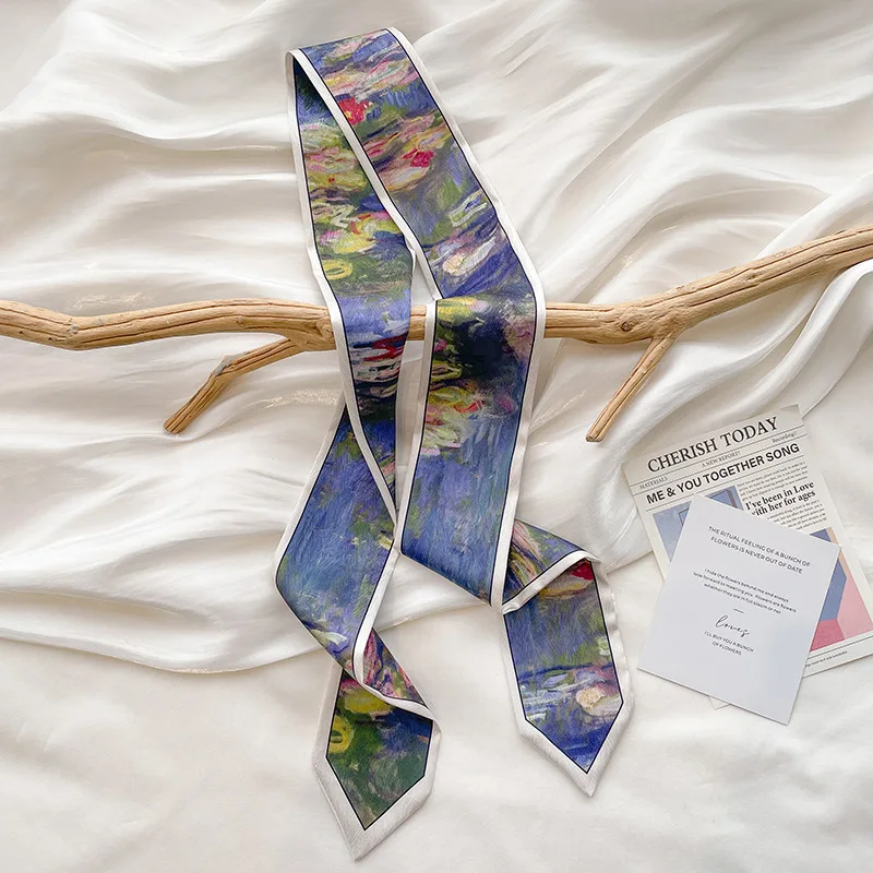 Delicate Streamers Bag Straps Oil Painting Style Small Ribbon Long Scarf Belt Spring and Summer Versatile Fashion Headband