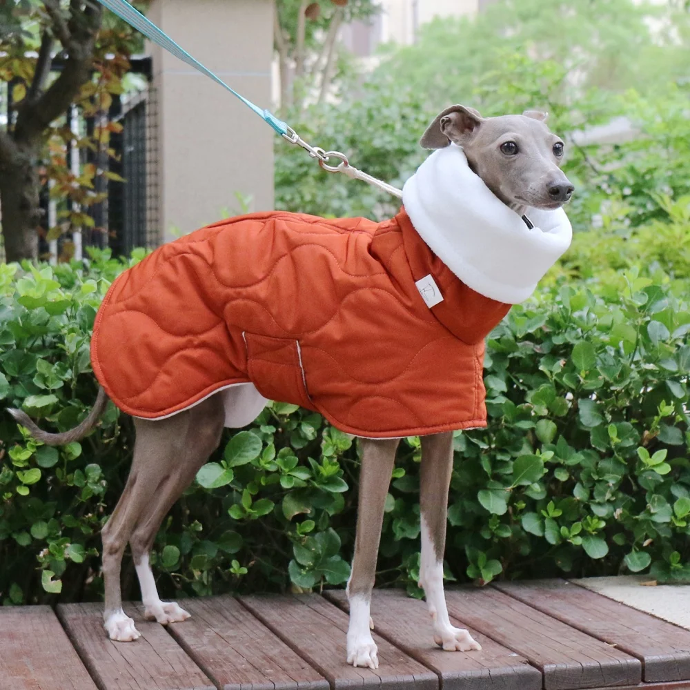 Winterroter Umhang für Hunde, eleganter verstellbarer Bund, dicker Baumwollmantel für Italien, Windhund, winddichte warme Jacke für Whippet – Detail 5