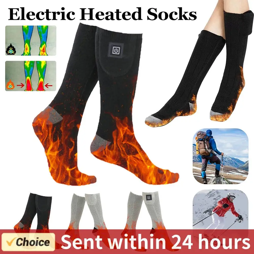 

Washable Knee-High Electric Heating Socks 3-Level Temp Cotton Warm Full-Foot Heating for Outdoor Skiing/Walking (Without battery