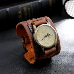 2025 Men's Watches Punk Retro Decorative Wide Strap Watch Male Clock Leather Bracelet Quartz Military Man WristWatch Men Watch