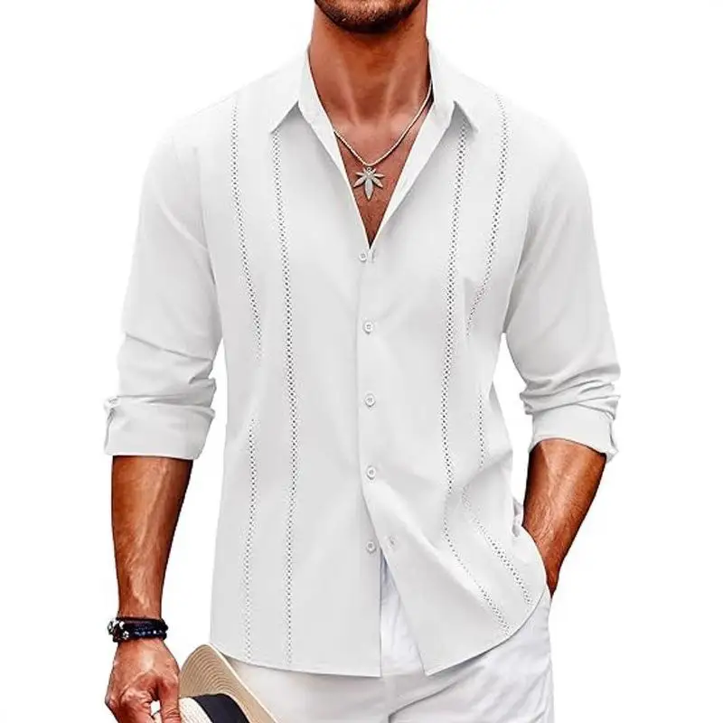 Men's Long Sleeve Shirt plus Size No Ironing Comfortable Breathable Casual Print Cotton Blend Fabric for Daily Wear