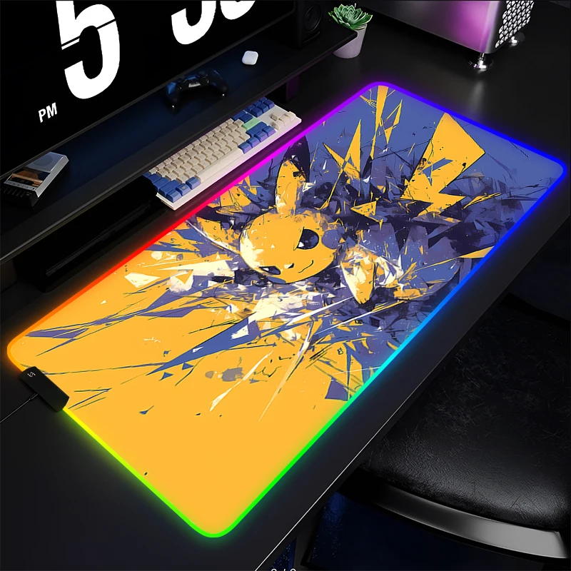 

RGB Backlight Rubber Mouse Pad P-Pokemon Pikachu Anime Gabinete Gamer Computer LED Desk Mat Keyboard Gaming Accessories Mousepad
