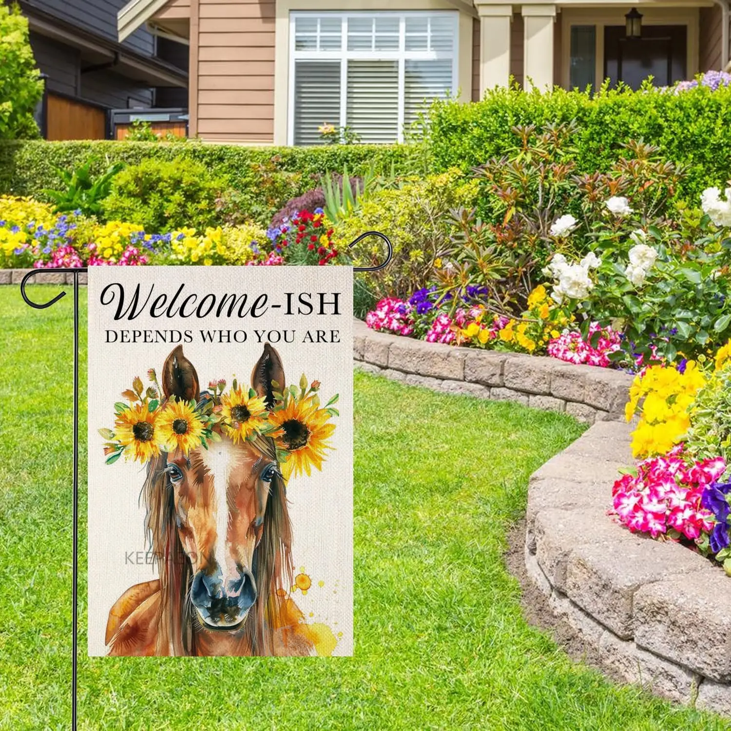 Welcome Garden Flag Horse 12x18 In Garden Flag Welcome -ish It Depends Who You Are Welcome Garden Flag Yard Flag Sunflower Garde