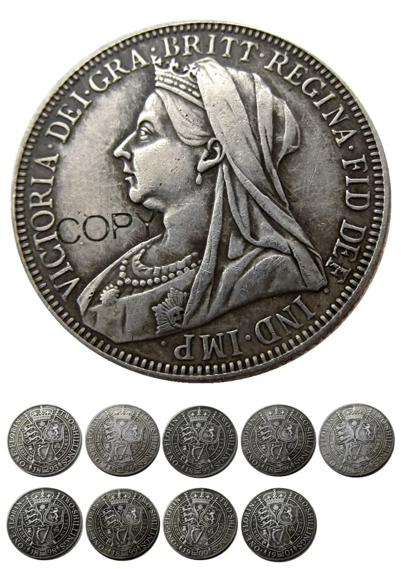 

(1893-1901) 9pcs Dates For Chose Queen Victoria Great Britain Silver 1 Florin Silver Plated Copy Coins