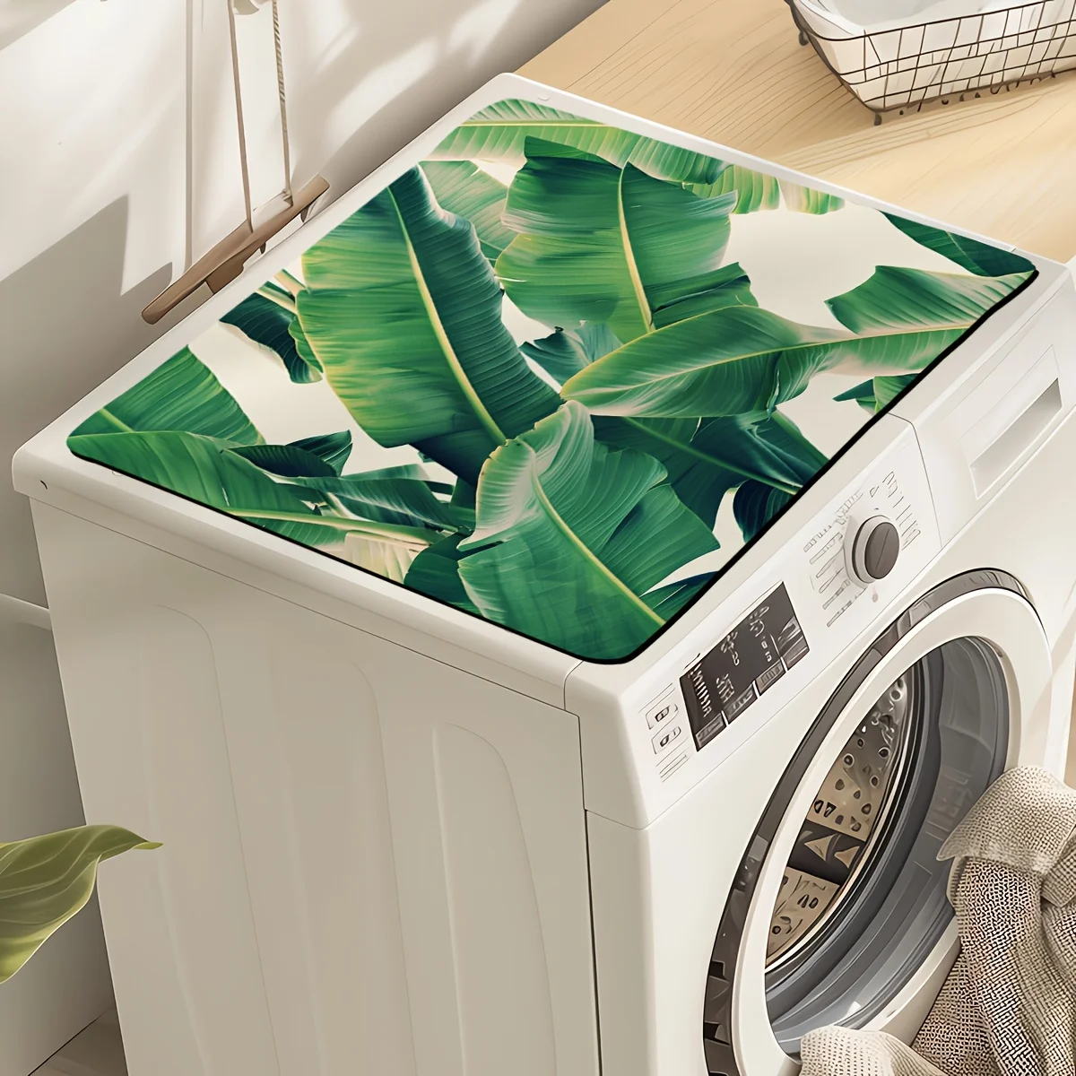 Botanical Banana Leaf Multi‑Function Mat Dish Drying Mat & Washing Machine Top Non‑Slip Decor Mat for Kitchen Laundry Room