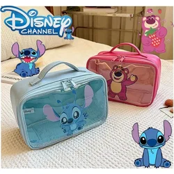 Disney Stitch Cosmetic Bag PU Leather Cartoon Lotso Large Capacity Portable Travel Toiletry Bag Girl Transparent Storage Handbag