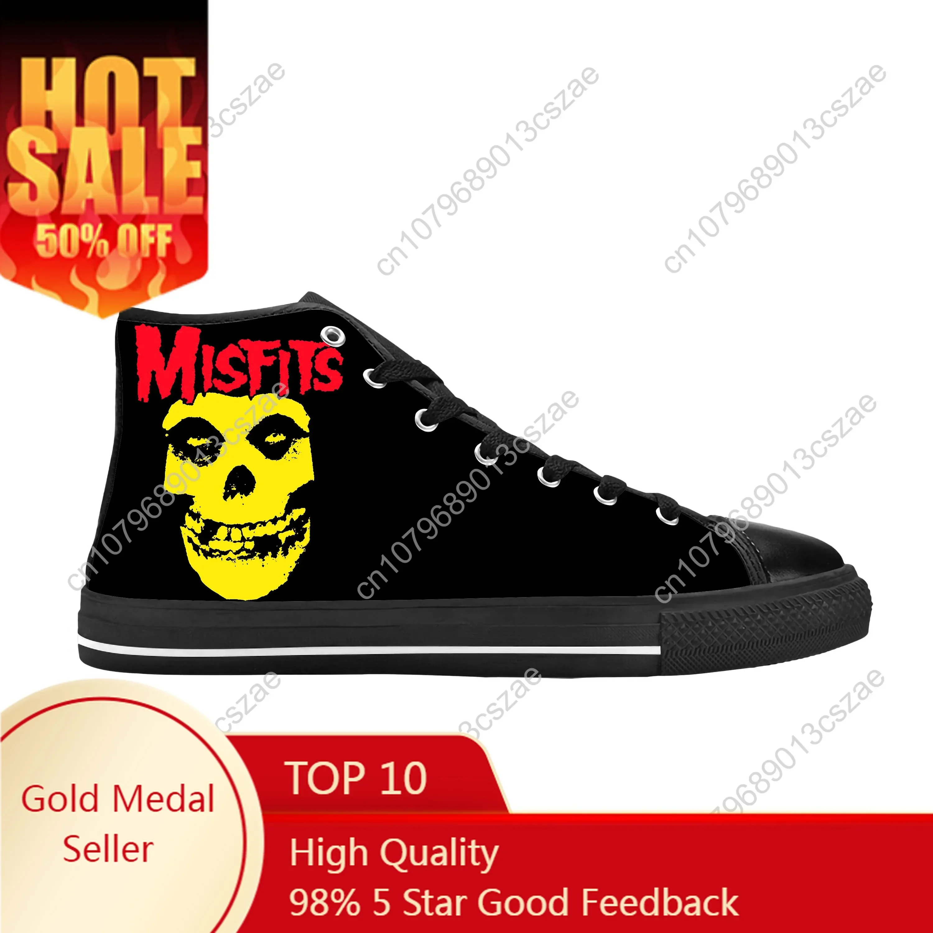 Misfits-Skeleton Skull Horror Rock Band Sneakers para homens e mulheres, sapatos casuais de pano, top alto, confortável, respirável, impressão 3D, música, quente