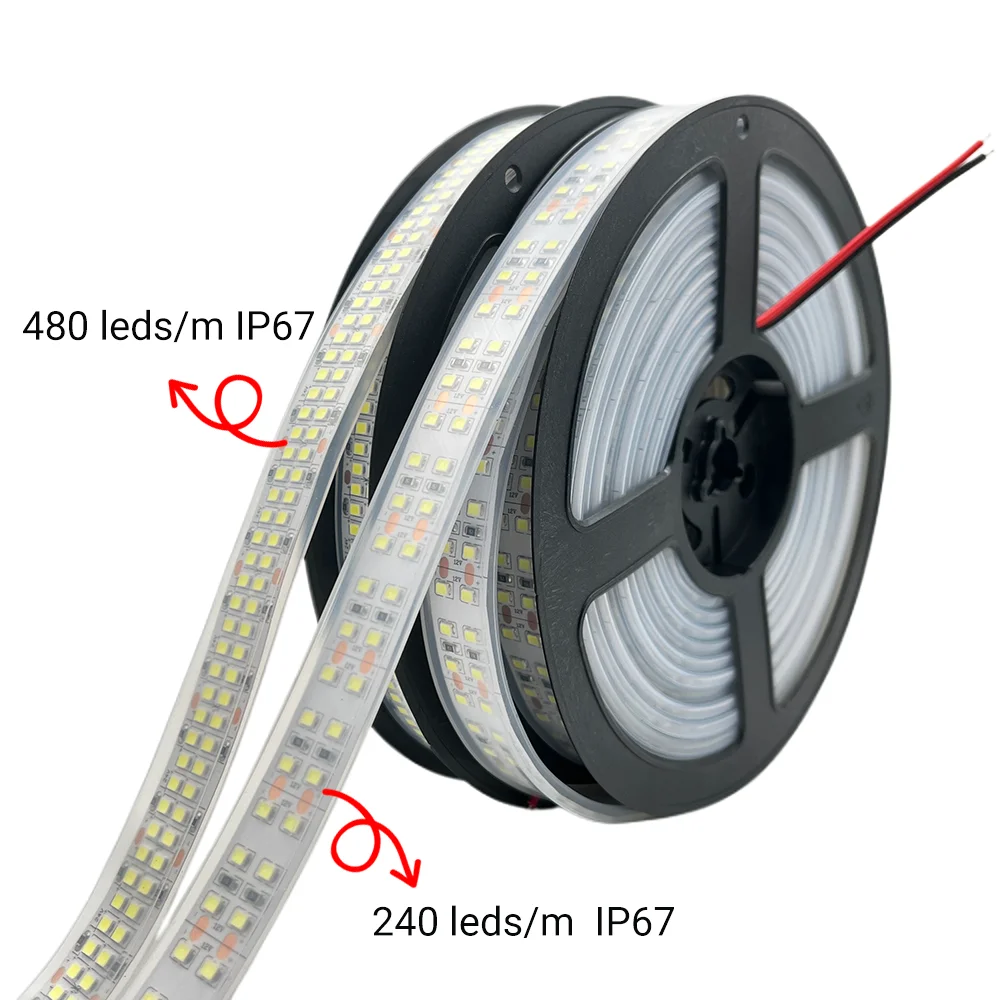 5 متر صف مزدوج Led قطاع مصلحة الارصاد الجوية 2835 شريط ليد ضوء 12 فولت 24 فولت 240 المصابيح 480 المصابيح الدافئة الأبيض 4000 كيلو حبل مرن شريط 2400 المصابيح