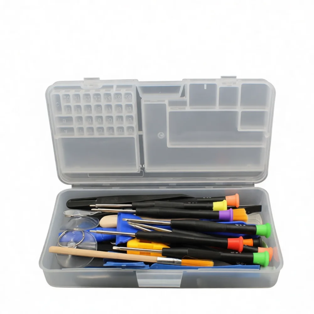 Divided Compartment Storage Box Transparent Plastic Case For Small Items Phone Maintenance Accessory Tools Desktop Organizer
