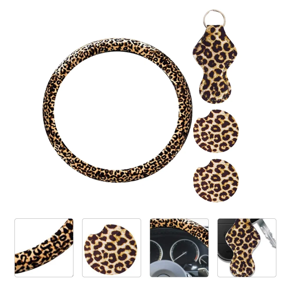 Car Steering Wheel Cover Leopard Decor Common Accessories Waterproof Anti-skid Kit Accessory Automobile