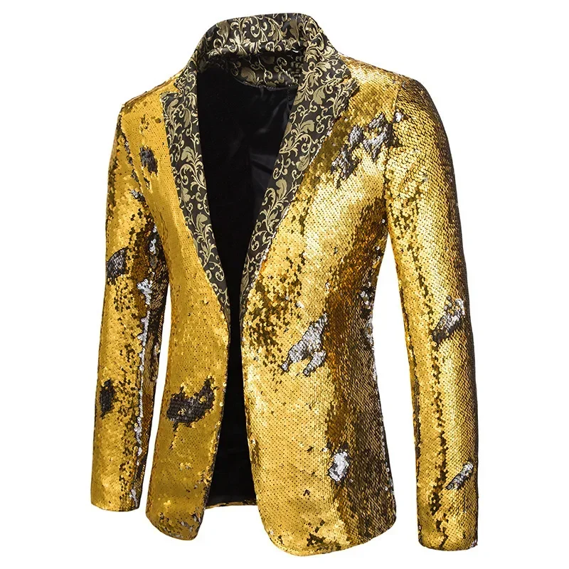 

Gold Embroidered V-Neck Suit Jacket Men's Wedding Party Dress Coat Top Blue Red Black Blazers Sparkling Sequin Embellishment XXL