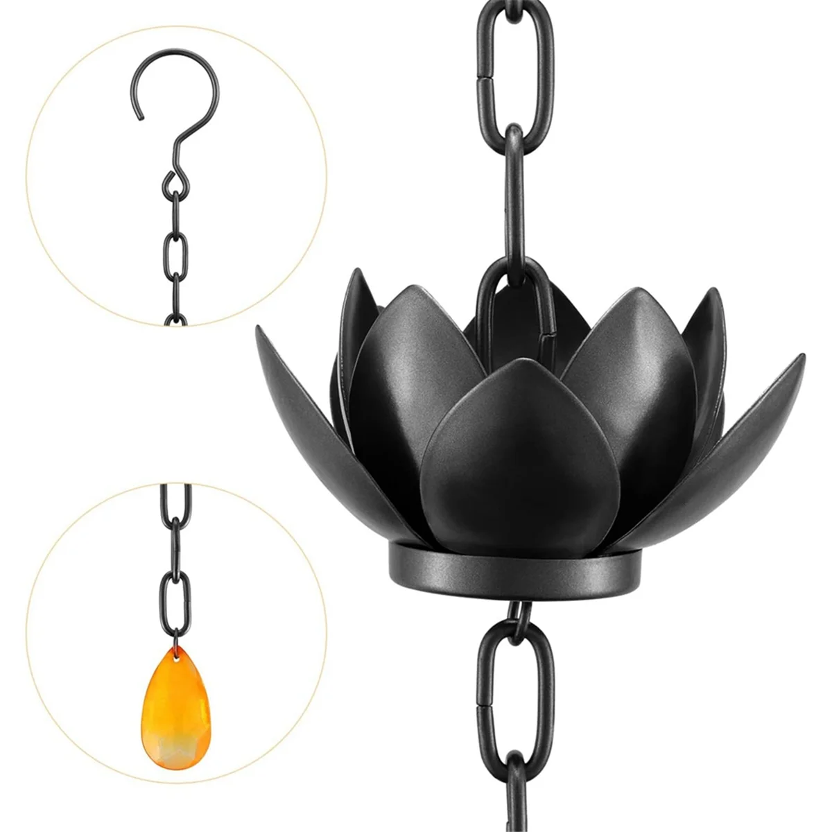 Rain Chain, Lotus Rain Catcher Chain for Gutters Outside , Rain Chain Cups to Replace Gutter Downspout, Divert Water