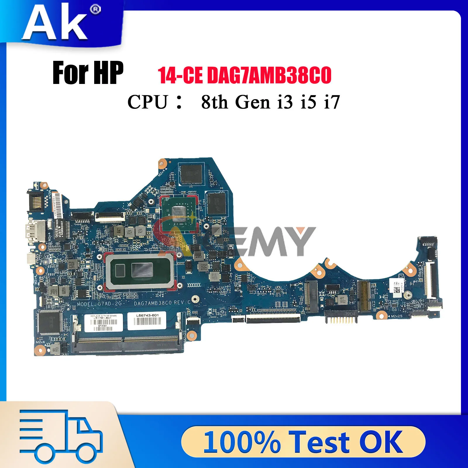 DAG7AMB38C0 Płyta główna do laptopa HP Pavilion 14-CE z procesorem i5 i7 8. generacji, kartą graficzną MX250, L51762-601 L51761-601, w 100% przetestowana