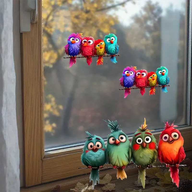 2PCS Nette Cartoon Vögel Fenster Aufkleber Wasserdicht für Zimmer Schlafzimmer Wand DIY Glas Tür Selbst-klebe Universal vinyl Aufkleber