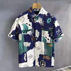 Colorful Loose New Fashion Printing Contrasting Colors Short Sleeved Men Summer Thin Style Casual All-match Lapel Collar Tops