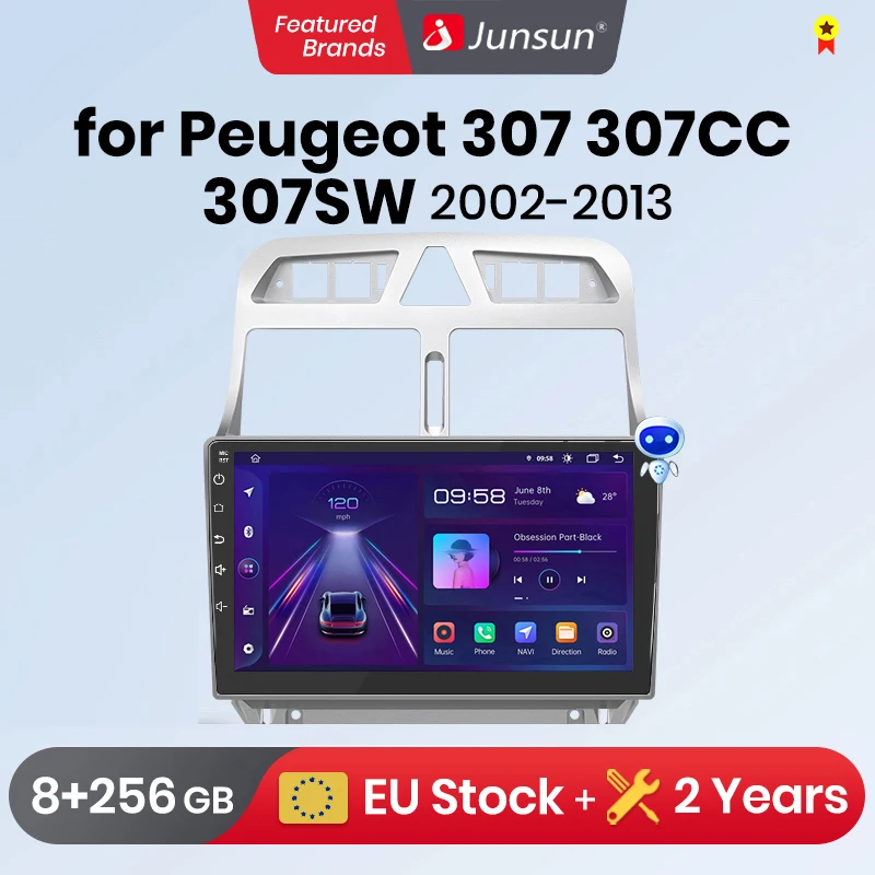 Junsun Android 13 Wireless CarPlay for  Android Auto Car Radio For Peugeot 307 307CC 307SW 2002 - 2013 T27 FM GPS IPS Autoradio