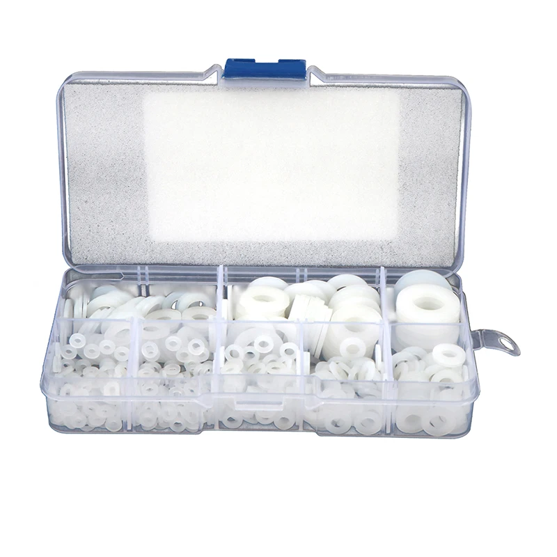 {NN72} 500 Pz/scatola M2 M2.5 M3 M4 M5 M6 M8 M10 Kit guarnizioni guarnizioni rondelle distanziatrici piatte in nylon di plastica bianca