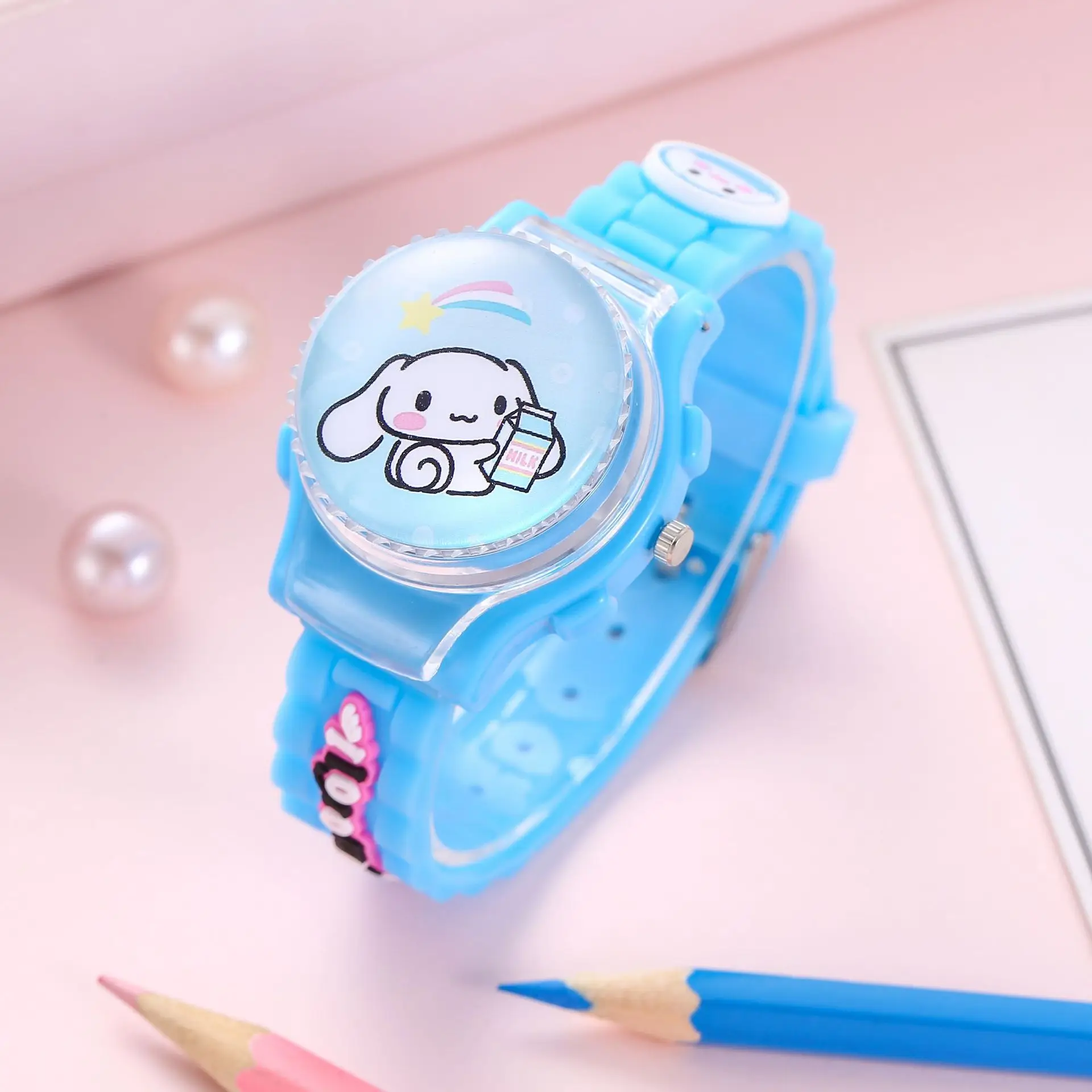 Sanrio Anime Pattern Child Wrist Watch Cinnamoro Waterproof Quartz Watch Kuromi Cartoon My Melody Silica Gel Watchband Kids Gift