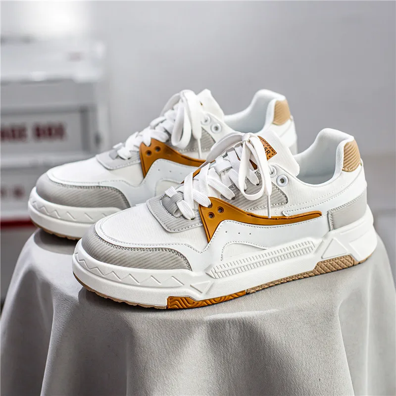 Men's Casual Sneakers Trend Korean Platform Shoes 2023 New White Sneakers All-match Comfortable Shoes Spring Skateboard Shoes