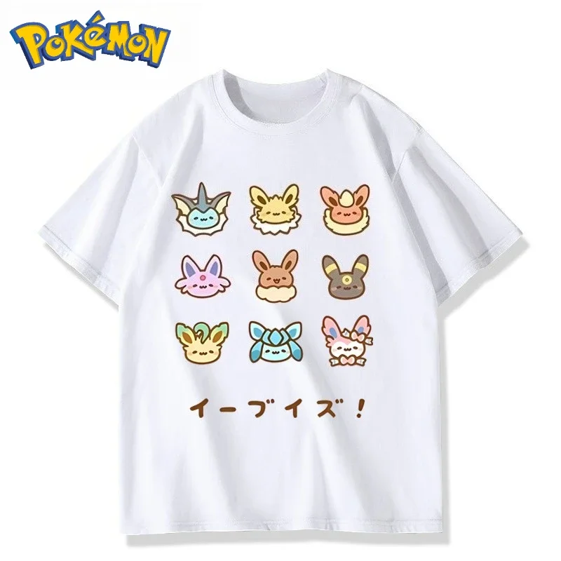 Pokémon Game Q Edition Eeveelution Printed T-Shirt Men's Women's Kids Summer Y2K Harajuku Loose Casual Trend Short Sleeve Top