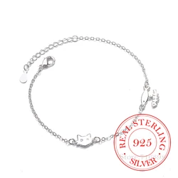 Real Money 925 Sterling Silver Korean Simple Crystal Cat Fish Charm Bracelet For Women Girls Homme Wedding Party Jewelry Gift