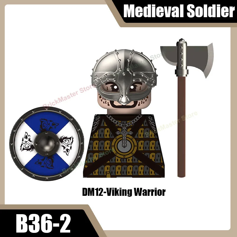 Mittelalterliche Militär-Wikinger-Krieger-Soldaten-Figuren Bausteine Burg Armee Rauber Infanterie Schild Axt Schwert Helm Ziegel Spielzeug