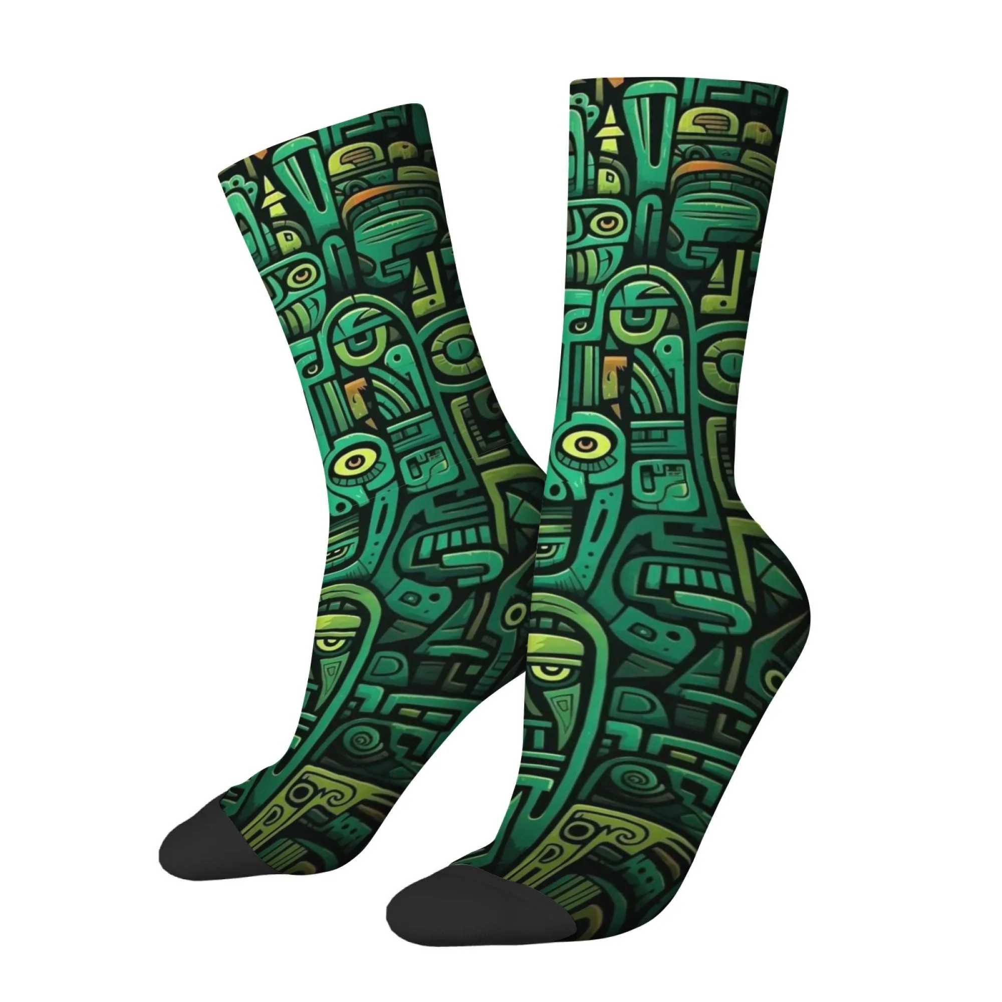 Folk Culture Socks Mysterious Retro Tribal Totem Print Mid-Calf Socks Green Cultural Adventure Street Style Comfort Soft Socks