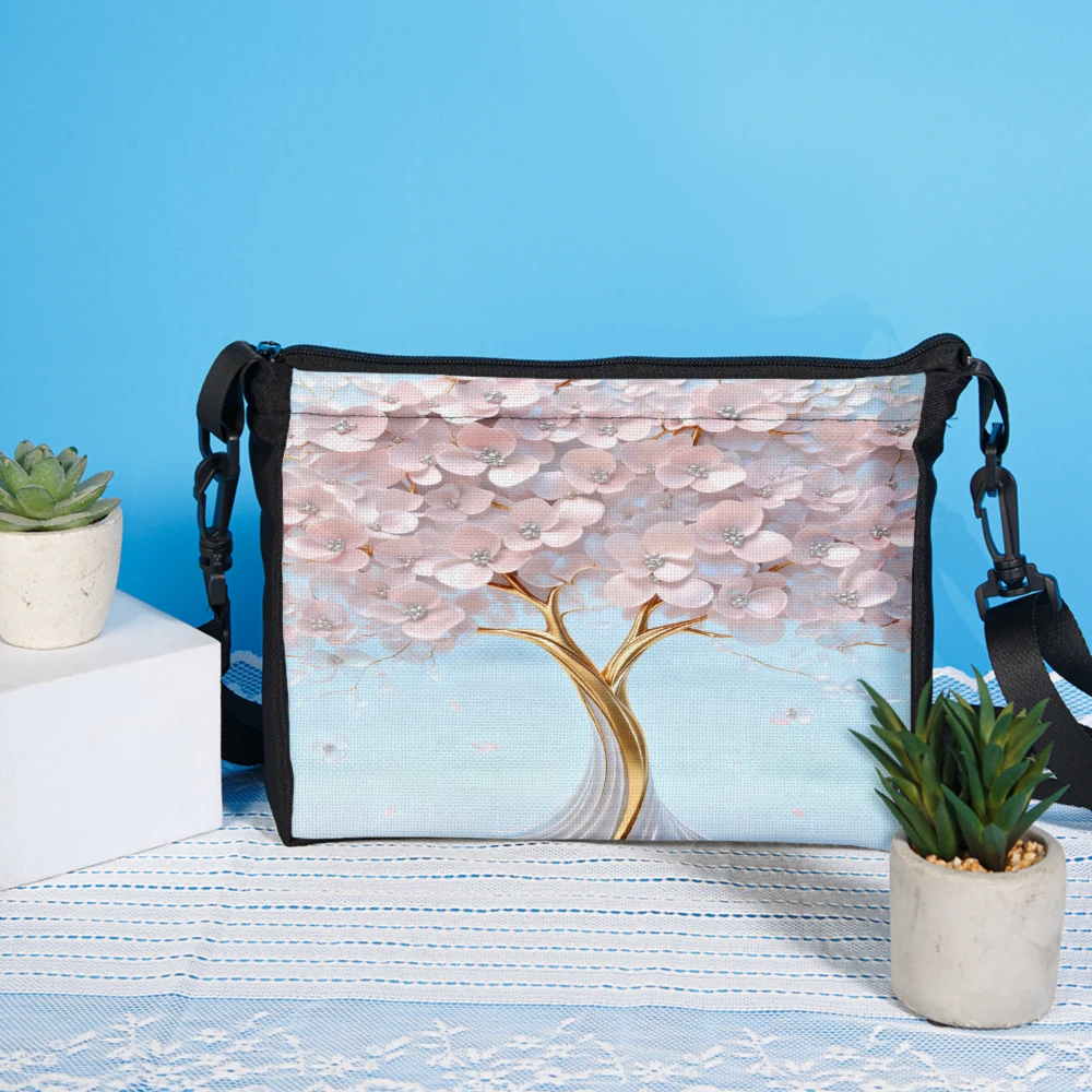 1pc Fashion Crossbody Bag Light Blue Cherry Blossom Tree Print Shoulder Bags For Women Casual Daily Use Travel Shopping  Pouch