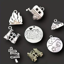 8pcs Silver Color Camping Style Tent Mountain Campfire Barbecue Pendants DIY Charm Jewelry Handmade Metal Accessories P570