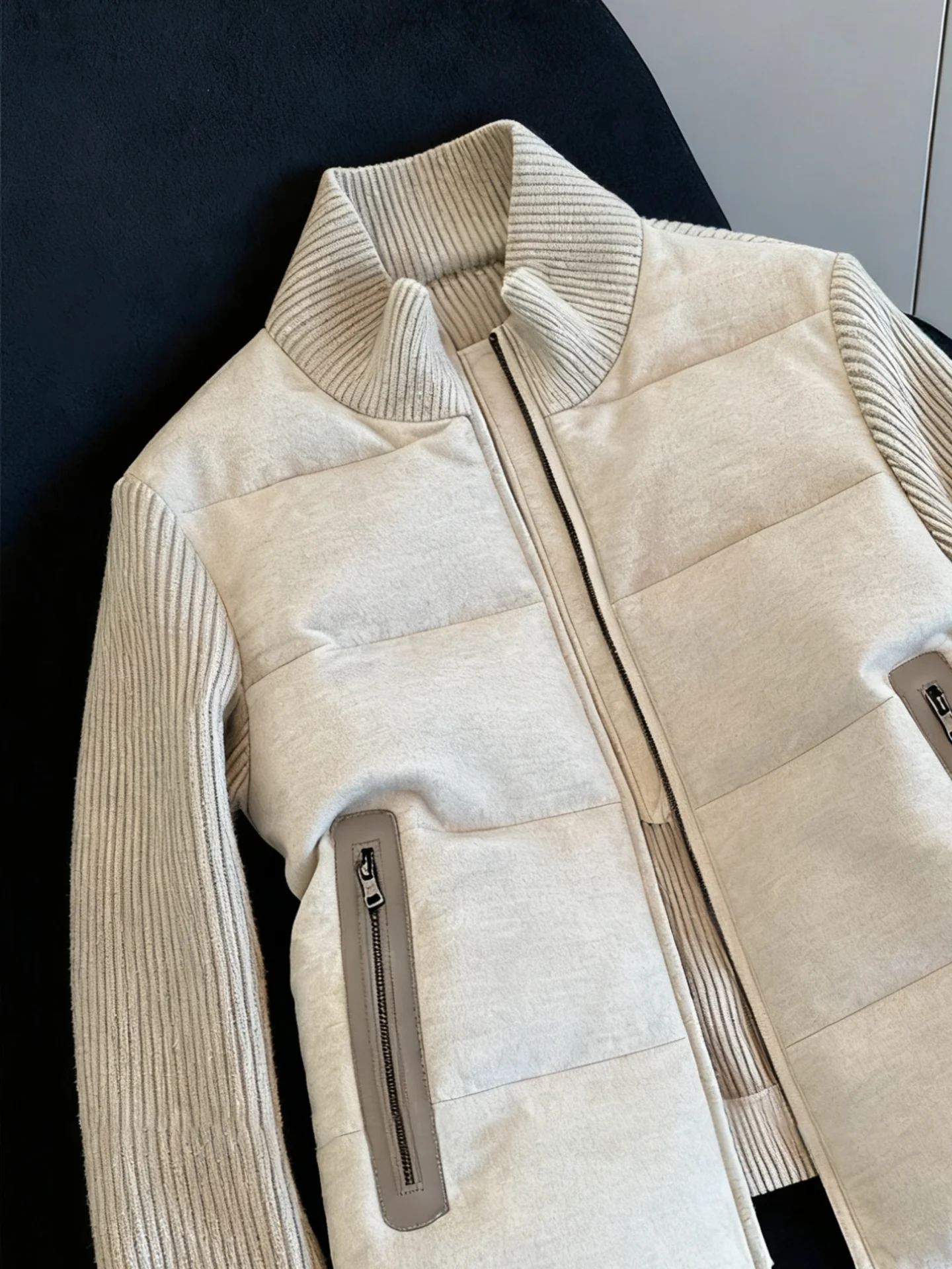 American Retro Collar Knitted Patchwork Cotton Jacket Men's Casual Autumn Winter Design Sense Small Casual Versatile Cotton C...