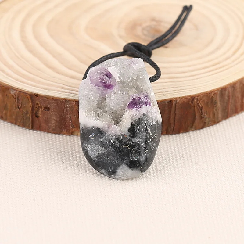Natural Amethyst Druzy Geode Pendant – Raw Mineral Gemstone Specimen with Sparkling Crystal Surface