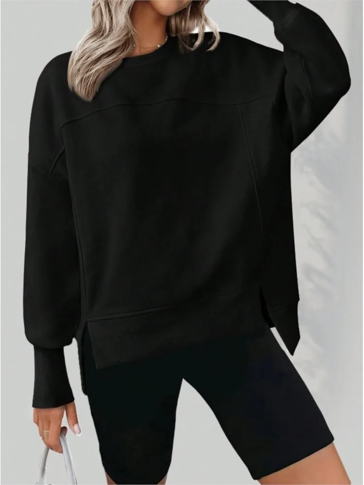 Autumn Women Sweatshirts Long Sleeve Sports Style Hoodless Sweatshirt Solid Color Round Neck Pullover Casual Ropa De Mujer Tops