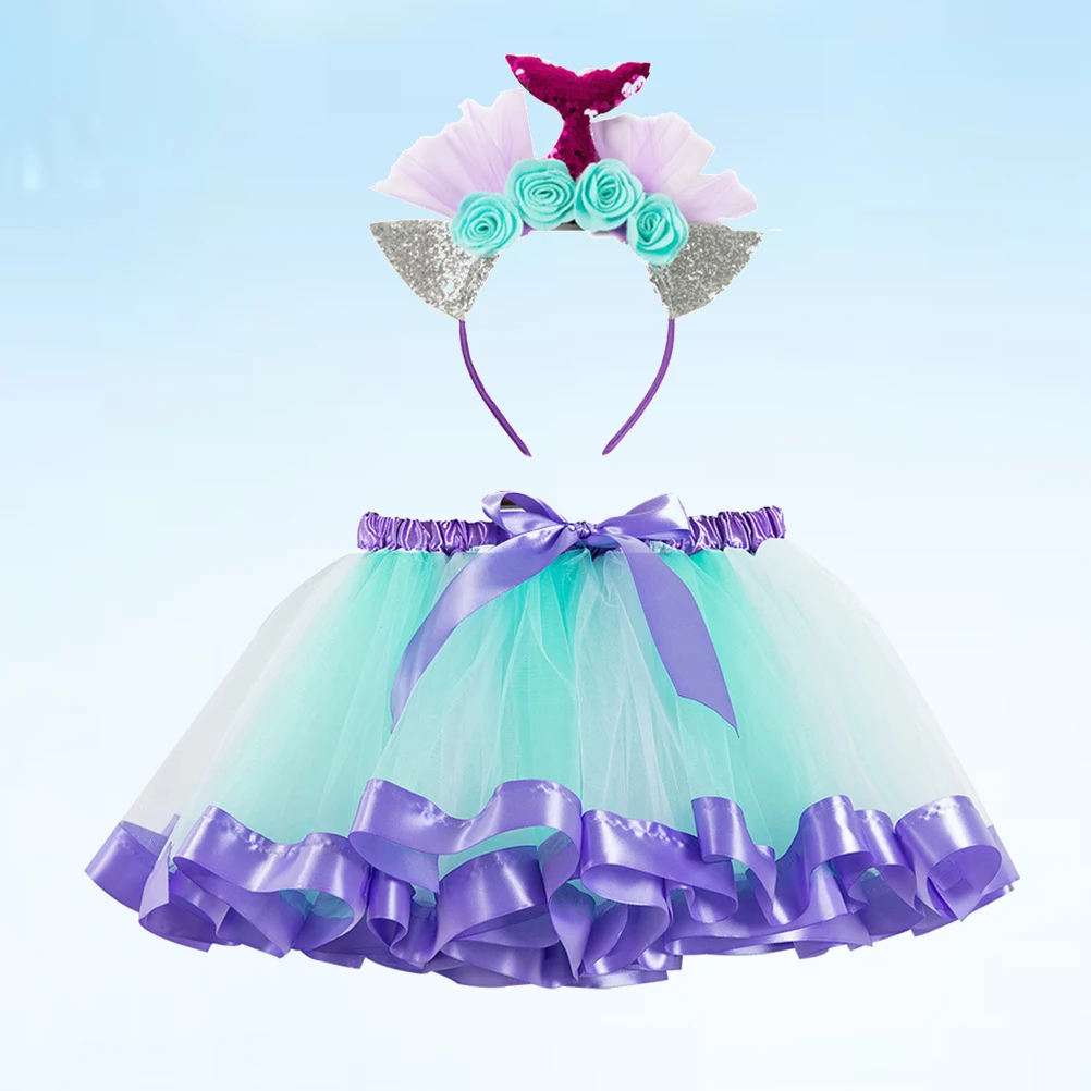 สาว Tutu กระโปรงชุด Mermaid Headband ตาข่ายชุดเจ้าหญิงกระโปรง Tulle สําหรับเด็กวันเกิดคริสต์มาสอุปกรณ์เสริมนุ่ม