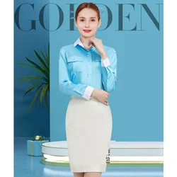 South Korean Flight Attendant Interview Etiquette Suit Costumes Glossy Full Sleeved Shirt Short Sleeved Shirt Skirt Blue Apron