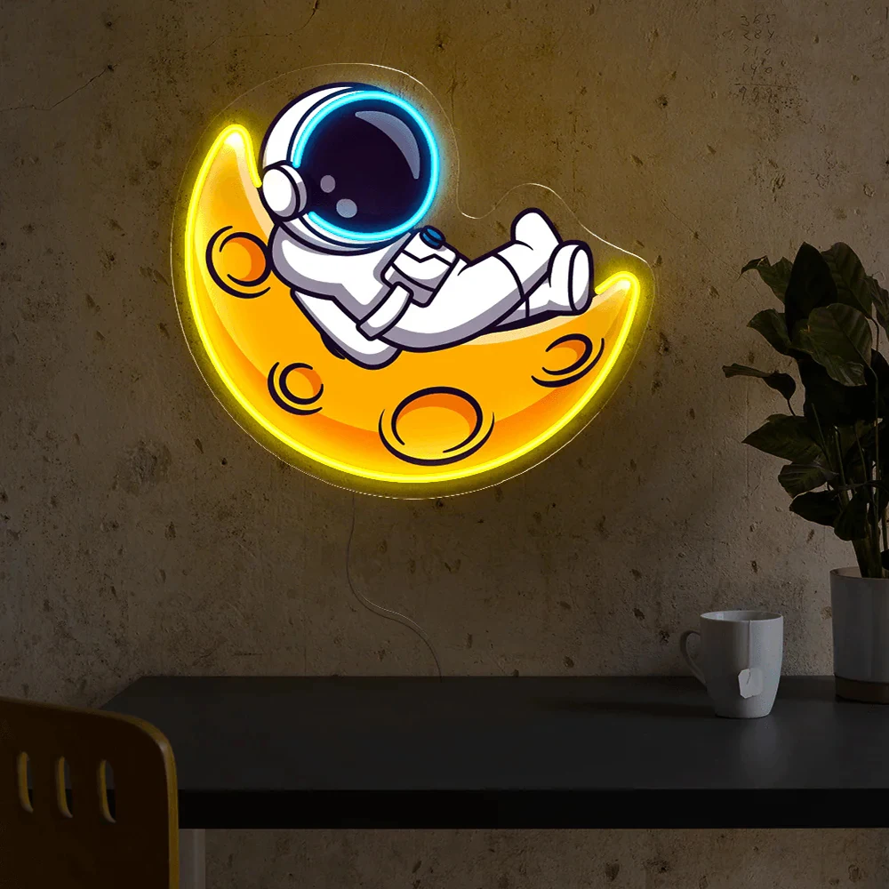 

Cute Astronaut Lay On Moon Cartoon Artwork Led Neon Sign for Game Room Bedroom Wall Neon Light Kids Room Decor Light Signs