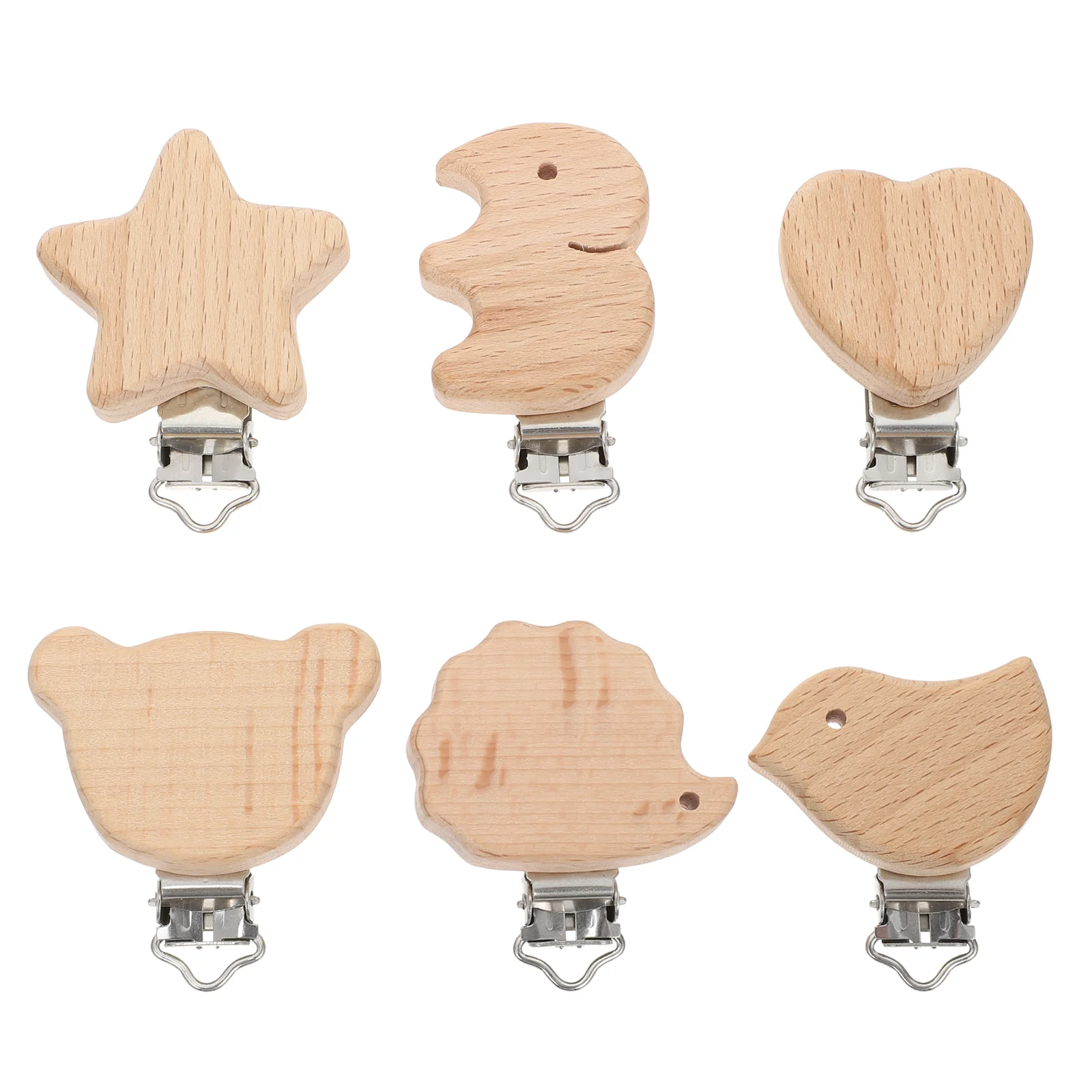 

6 Pcs Animal Pacifier Clip Baby Suspender Wooden Teether Toy Holder Holders Chain Accessories Beech Clips Newborn