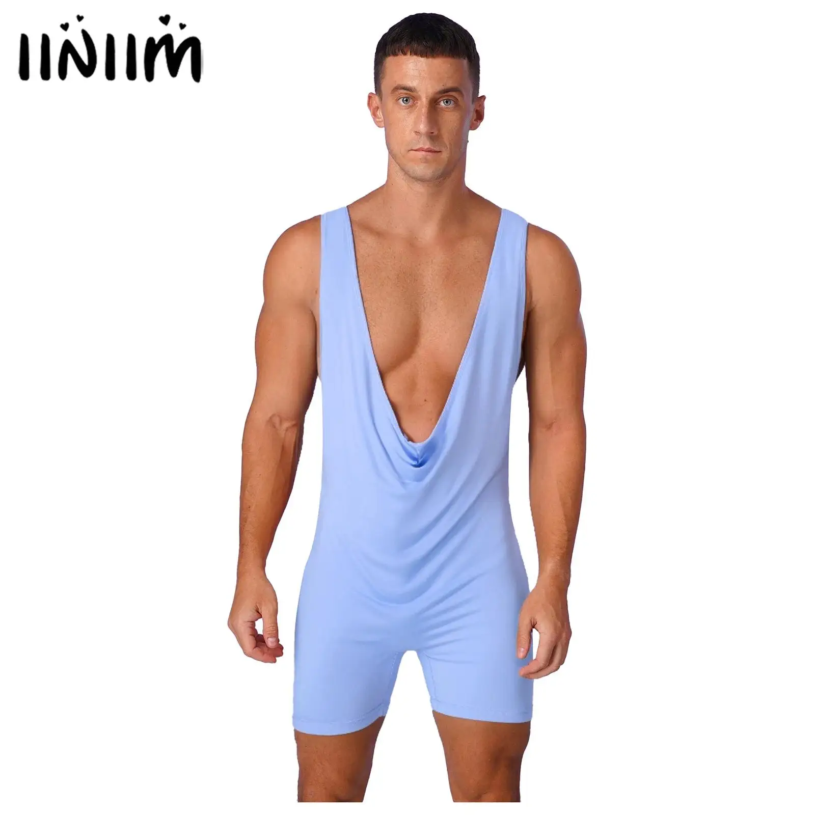 Mens Fitness Sport Jumpsuit Hollow Out Active Athletic Bodysuit Supporters Gymnastics Wrestling Singlet Boxer Leotard Shapewear