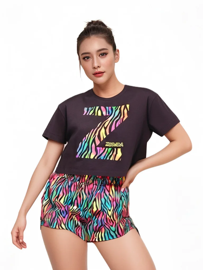 ZW ZIN CON 2024 Wear Dancing Fitness Yoga Sports Group Dance  Clothes Short Sleeve T-Shirt 0715