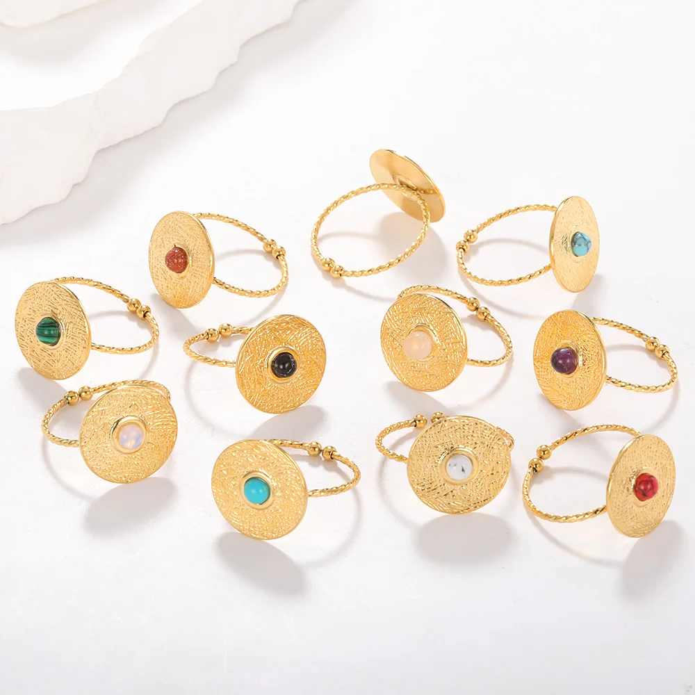 Adjustable Vintage Boho Blue Stone Stainless Steel Rings For Women Oval Fashion New Anillos Jewelry Wedding Gifts